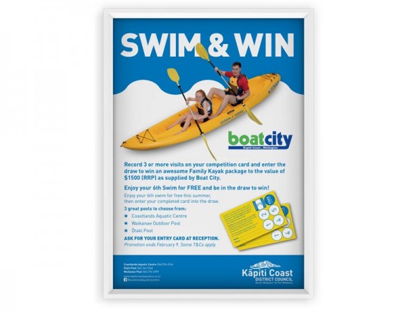 Swim and Win A1 Promotion Poster